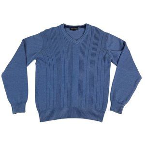 Tricots St Raphael Men's V Neck Sweater Long Sleeve L Blue Cotton Acrylic
